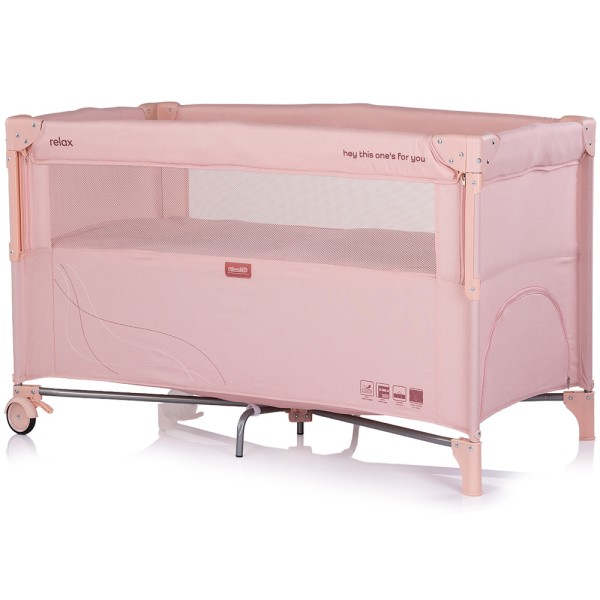 Patut pliabil Chipolino Relax powder pink linen cu laterala culisanta