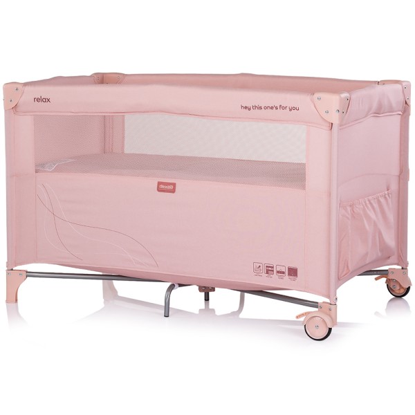 Patut pliabil Chipolino Relax powder pink linen cu laterala culisanta