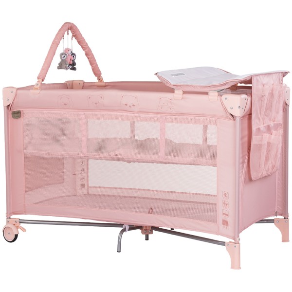 Patut pliabil cu saltea de infasat Chipolino Luna powder pink