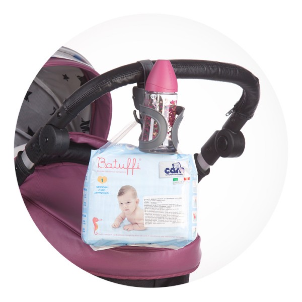 Suport universal pentru pahar si carlig de geanta pentru carucioare Chipolino black