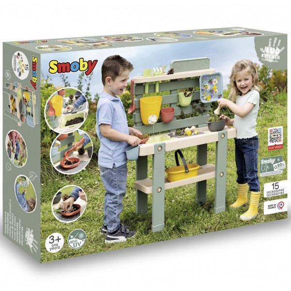 Bucatarie copii Smoby Mud Kitchen cu 15 accesorii