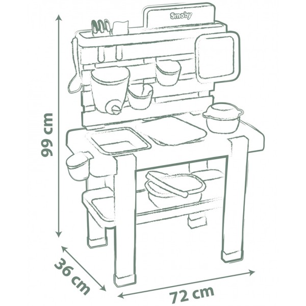 Bucatarie copii Smoby Mud Kitchen cu 15 accesorii