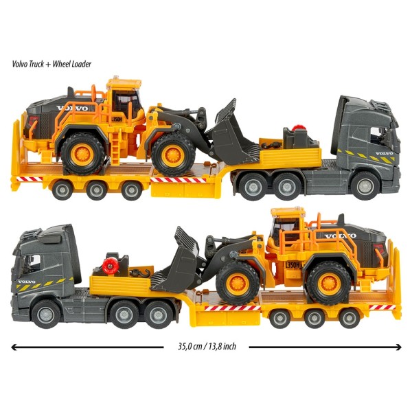 Camion Majorette Volvo cu remorca si buldozer