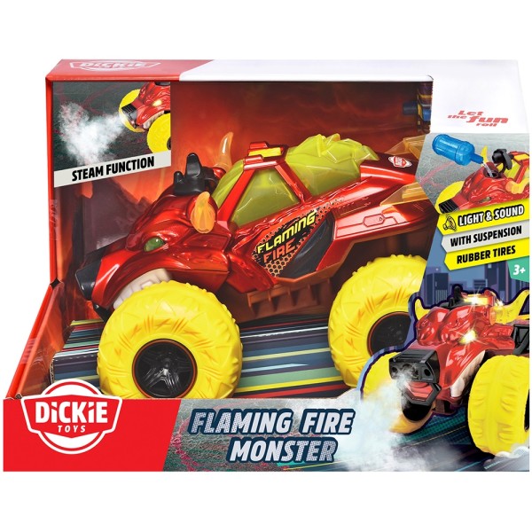 Masina Dickie Toys Flaming Fire Monster 25 cm rosu cu lumini si sunete