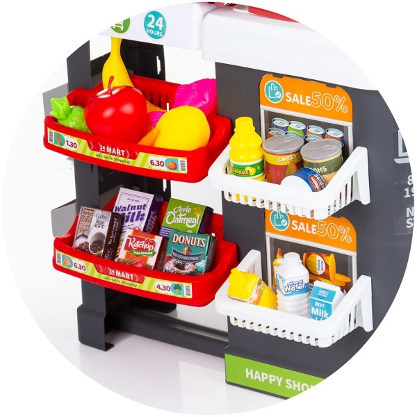 Set jucarie Chipolino Supermarket 87 cm cu lumini, sunete si 81 accesorii