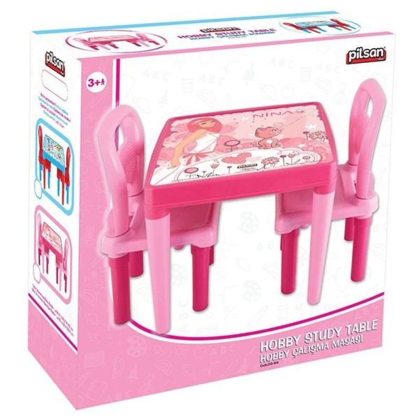 Set Masuta  activitati cu 2 scaune pentru copii Pilsan Hobby Study Table pink