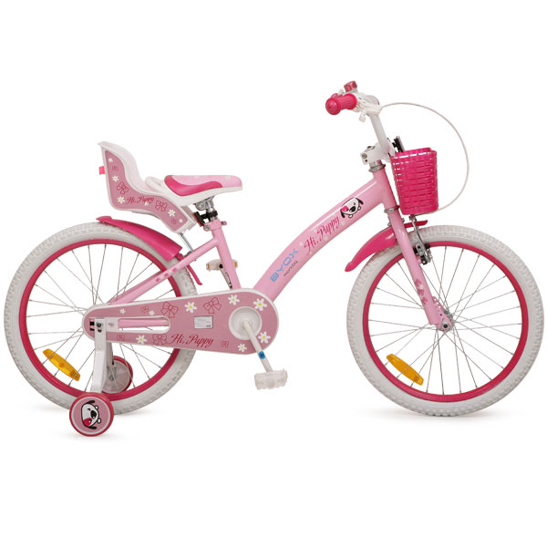 Bicicleta pentru fetite Byox Puppy 20 inch Roz, varsta 6-9 ani, roti ajutatoare si accesorii incluse 