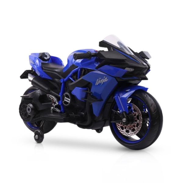 Motocicletă Electrică pentru Copii Moni Ninja Duo Blue 12V 7Ah, 3-8 Ani, Lumini LED, MP3, Reglare Viteză din Mâner