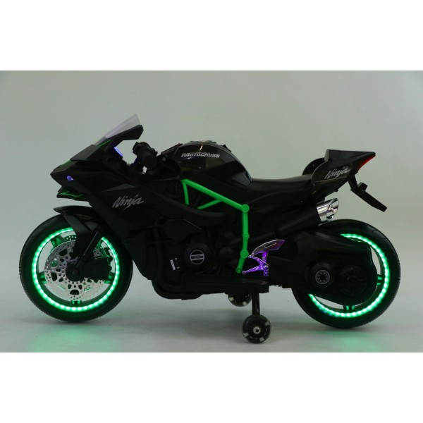 Motocicletă Electrică pentru Copii Moni Ninja Duo Black 12V 7Ah, 3-8 Ani, Lumini LED, MP3, Reglare Viteză din Mâner