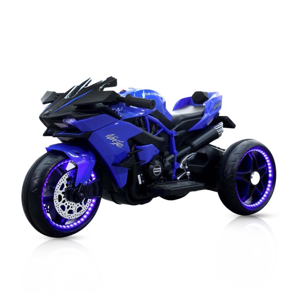 Motocicletă Electrică pentru Copii Moni Ninja Blue 12V 7Ah, 3-8 Ani, Lumini LED, MP3, Viteză 7 km/h, Roți Luminoase