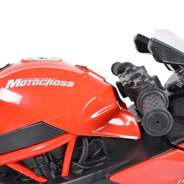 Motocicletă Electrică pentru Copii Moni Ninja Red 12V 7Ah, 3-8 Ani, Lumini LED, MP3, Viteză 7 km/h, Roți Luminoase