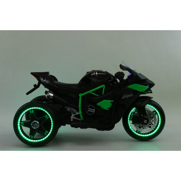 Motocicletă Electrică pentru Copii Moni Ninja Black 12V 7Ah, 3-8 Ani, Lumini LED, MP3, Viteză 7 km/h, Roți Luminoase