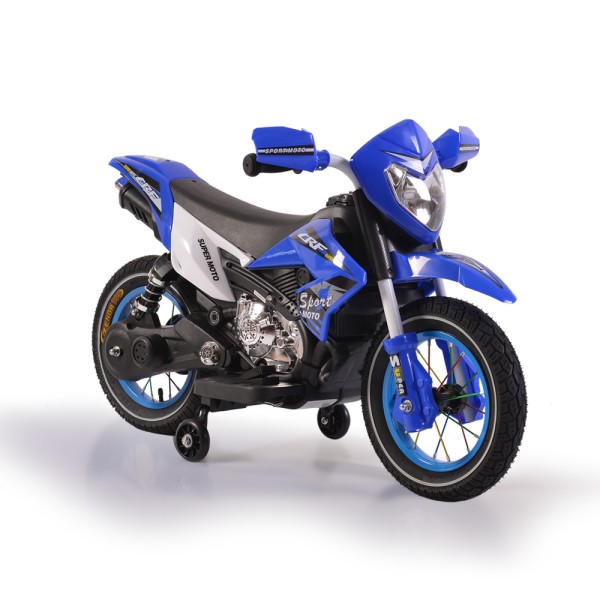 Motocicletă electrică copii Moni Super Moto Blue 6V – cu lumini, muzică și anvelope gonflabile, viteză 5 km/h, 3–8 ani