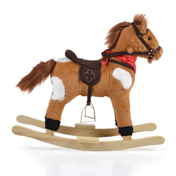 Balansoar pentru Copii, Moni Calut Thunder Maro, Functie Muzicala si Miscare Cap si Coada, Material Lemn si Plush, Varsta minima 24 Luni +