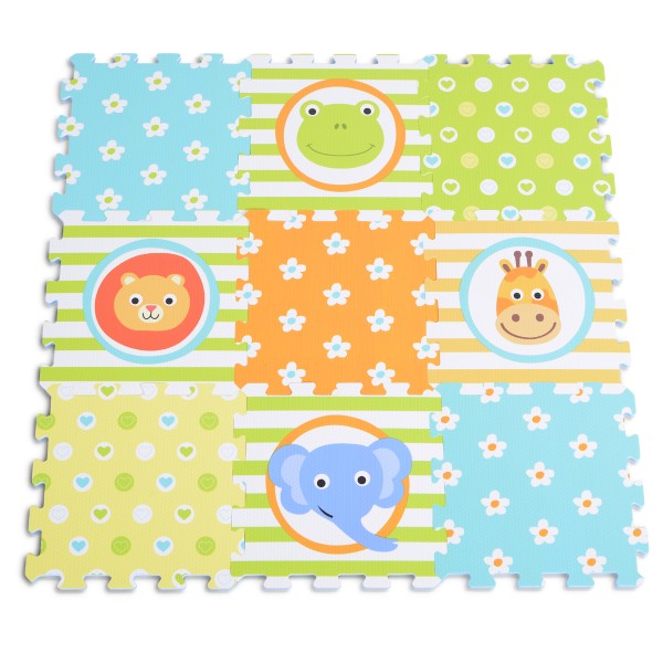 Covor Puzzle Moale cu Flori din Spumă EVA – 9 Piese Mari, 31x31 cm, Antiderapant, Moni Toys Multicolor
