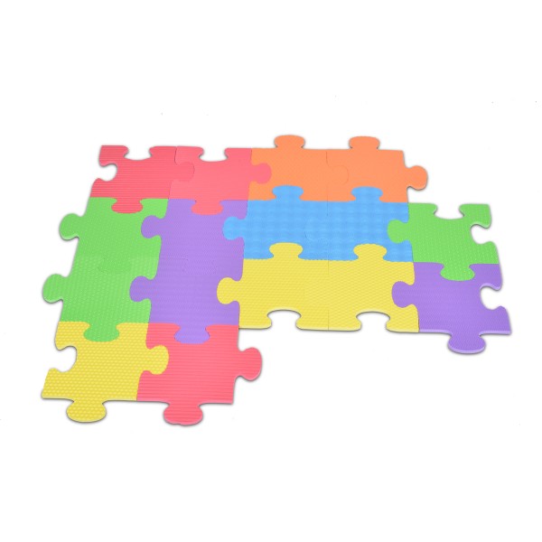 Covor Puzzle Moale pentru Copii Sunta Multicolor, 16 Piese, 98x98 cm, cu 6 Texturi, Antiderapant, din Spumă EVA