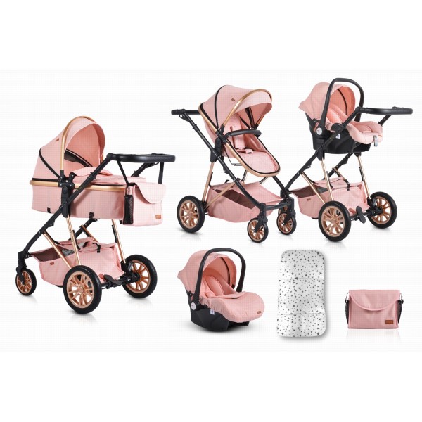 Cărucior 2 în 1 Midas Pink pentru Nou-Născuți – Landou Transformabil în Modul Sport, Cadru Ușor din Aluminiu, Reversibil, 0-15 kg