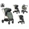 Cărucior 2în1 Cangaroo Hydra Green, Aluminiu, Coșuleț Nou-Născut, Ham 5 Puncte, Adaptor Maxi-Cosi, 0-4 Ani