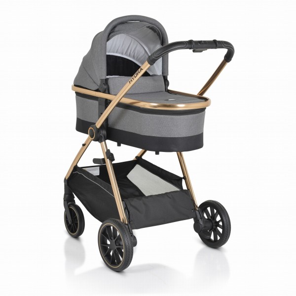 Cărucior 2în1 Cangaroo Hydra Grey, Aluminiu, Coșuleț Nou-Născut, Ham 5 Puncte, Adaptor Maxi-Cosi, 0-4 Ani