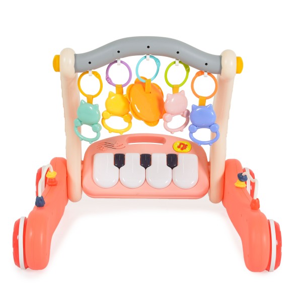 Premergător Bebe 2 în 1 cu Pian și Covoraș Colorat Moni Toys Pink, Jucării Interactive și Funcții Muzicale