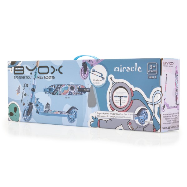Trotineta pliabila pentru copii 3-5 Ani, Byox Miracle Roz, cadru din aluminiu, ghidon reglabil pe 3 pozitii Trotineta pliabila pentru copii 3-5 Ani, Byox Miracle Roz, cadru din aluminiu, ghidon reglabil pe 3 pozitii