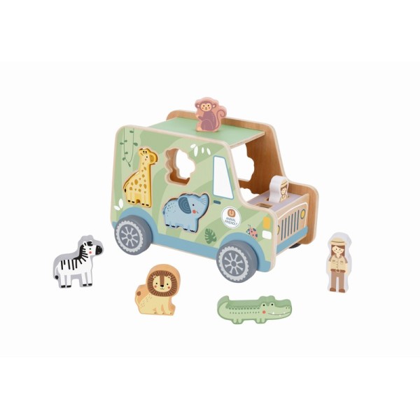 Jucarie copii din lemn pentru dezvoltarea motricitatii, Tooky Toy Jeep animale, varsta recomandata 18 luni + Jucarie copii din lemn pentru dezvoltarea motricitatii, Tooky Toy Jeep animale, varsta recomandata 18 luni +