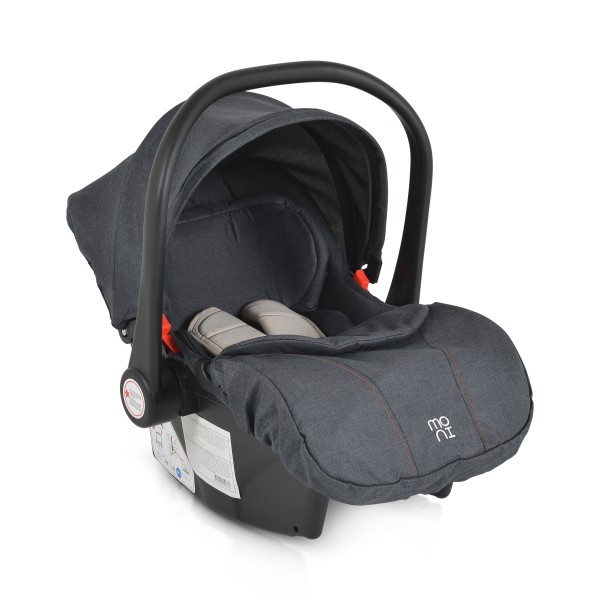 Scaun auto pentru bebeluși Moni Trio Beige – 40-87 cm, cu fața la direcția de mers, centură 3 puncte, copertină pliabilă și adaptoare incluse