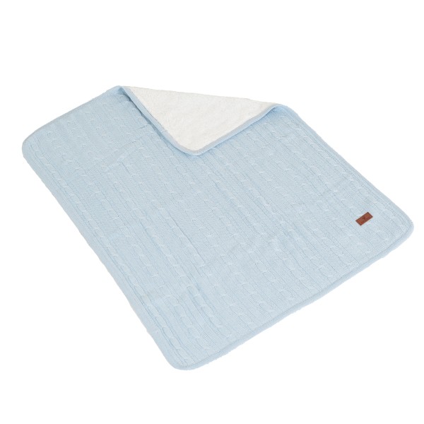 Pătură Bebe Cangaroo Sherpy  Blue 100x75 cm  – Bumbac Moale și Interior Călduros Sherpa, 0+ luni, Ideală pentru Pat sau Cărucior