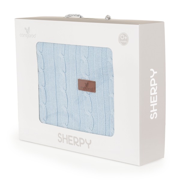 Pătură Bebe Cangaroo Sherpy  Blue 100x75 cm  – Bumbac Moale și Interior Călduros Sherpa, 0+ luni, Ideală pentru Pat sau Cărucior