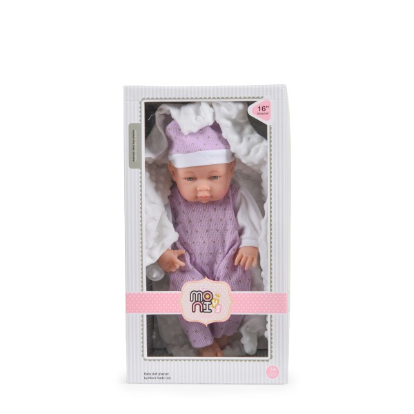 Păpușă bebeluș realistă 41 cm – jucărie originală pentru copii 3+ ani, ideală pentru jocuri de rol și îngrijire, Moni Toys Purple