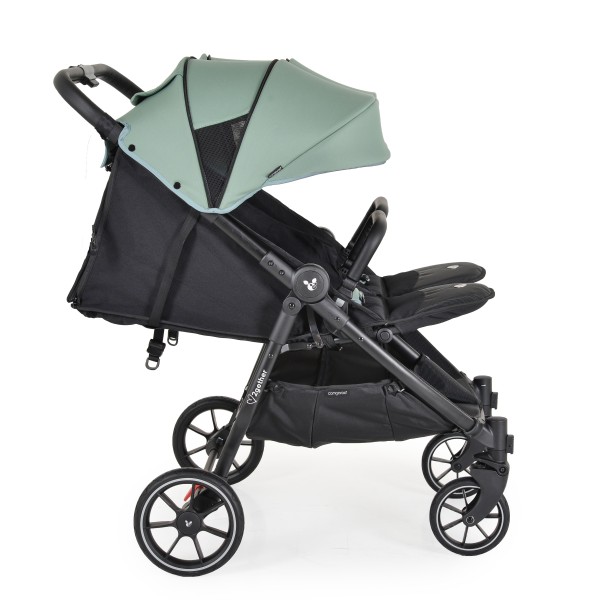 Carucior pliabil Gemeni Cangaroo 2Gether Green, 0-36 luni, 15 kg/copil, spatare reglabile, roti PU 360°