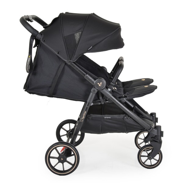 Carucior pliabil Gemeni Cangaroo 2Gether Black, 0-36 luni, 15 kg/copil, spatare reglabile, roti PU 360°