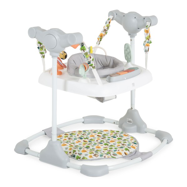 Saritor Moni Hop Grey pentru copii, 6 luni+, 12 kg, scaun rotativ 360°, 3 niveluri inaltime, jucarii interactive, muzical