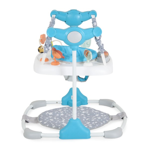Saritor Moni Hop Blue pentru copii, 6 luni+, 12 kg, scaun rotativ 360°, 3 niveluri inaltime, jucarii interactive, muzical