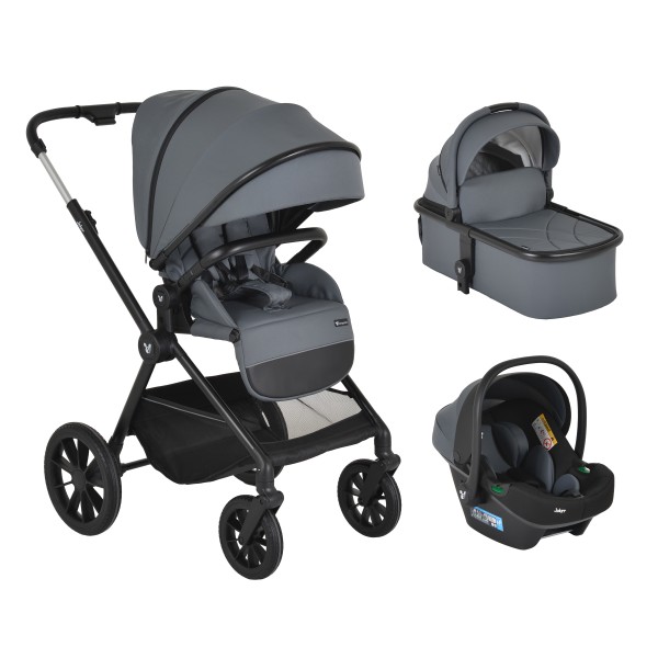 Cărucior 3in1 Cangaroo Joker Grey, Cadru Aluminiu, Scaun Auto i-SIZE Inclus, Pliere Semiautomată, Copertină UV50+, 0-4 Ani