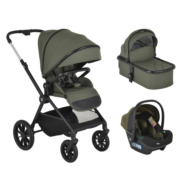 Cărucior 3in1 Cangaroo Joker Green, Cadru Aluminiu, Scaun Auto i-SIZE Inclus, Pliere Semiautomată, Copertină UV50+, 0-4 Ani