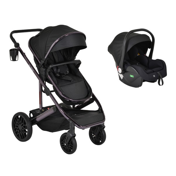 Cărucior Combinat Moni All Road 2 în 1 Black cu Scaun Auto i-Size Inclus, Cadru Aluminiu, Scaun Reversibil, 0-4 Ani