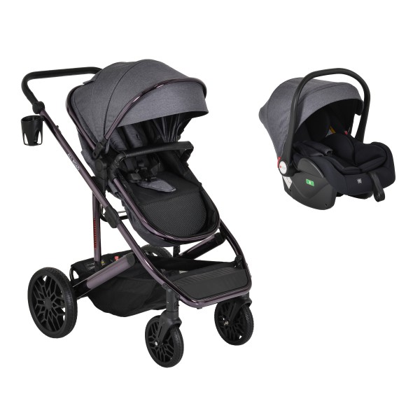 Cărucior Combinat Moni All Road 2 în 1 Grey cu Scaun Auto i-Size Inclus, Cadru Aluminiu, Scaun Reversibil, 0-4 Ani