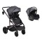 Cărucior Combinat Moni All Road 2 în 1 Grey cu Scaun Auto i-Size Inclus, Cadru Aluminiu, Scaun Reversibil, 0-4 Ani
