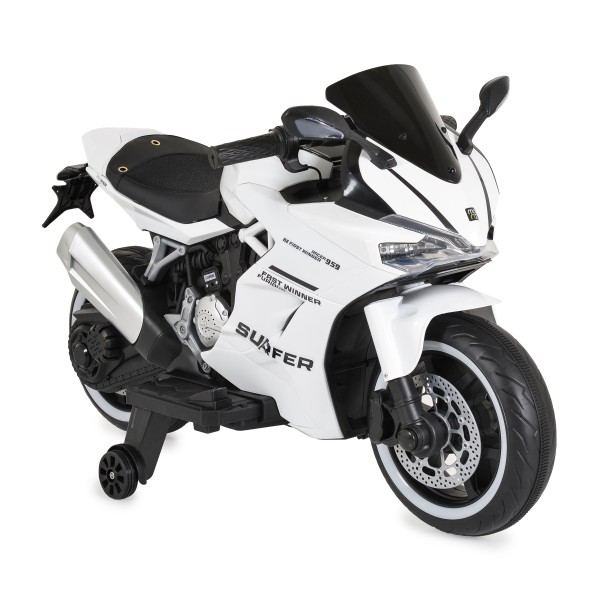 Motocicletă Electrică pentru Copii 3-8 Ani, Moni Surfer White – 12V, Bluetooth, MP3, 8 km/h