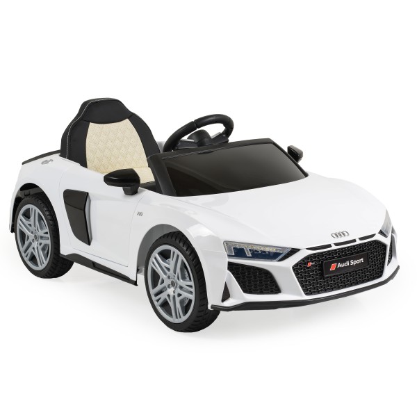 Mașinuță Electrică Copii 3–8 Ani Audi R8 Spyder White – 2 Motoare, Baterie 12V, Telecomandă, Bluetooth, Uși Funcționale, Faruri LED
