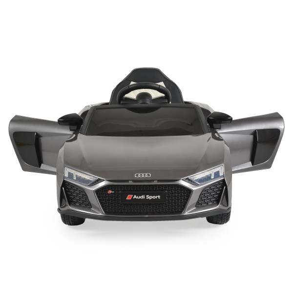 Mașinuță Electrică Copii 3–8 Ani Audi R8 Spyder Silver – 2 Motoare, Baterie 12V, Telecomandă, Bluetooth, Uși Funcționale, Faruri LED