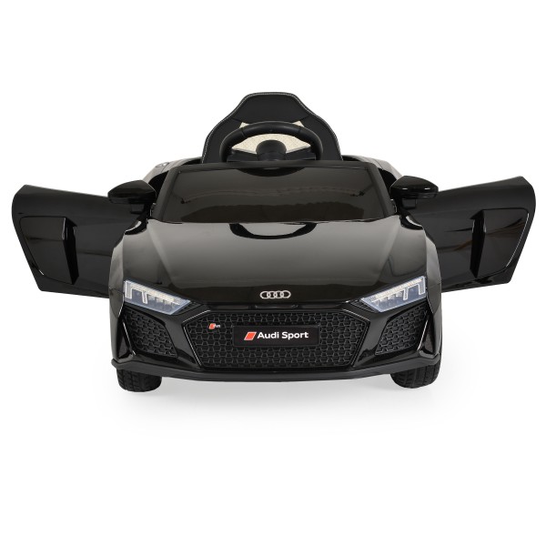 Mașinuță Electrică Copii 3–8 Ani Audi R8 Spyder Black – 2 Motoare, Baterie 12V, Telecomandă, Bluetooth, Uși Funcționale, Faruri LED