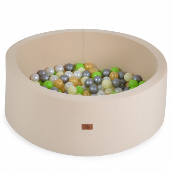 Piscină cu bile Moni Toys Beige pentru copii cu 200 bile colorate, fund moale și husă detașabilă, 12 luni+