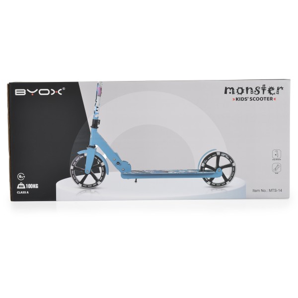 Trotineta Pliabila Byox Monster Pink, 6+ Ani, Roti LED 200 mm, Ghidon Reglabil 84-97 cm, ABEC-7, Max 100 kg