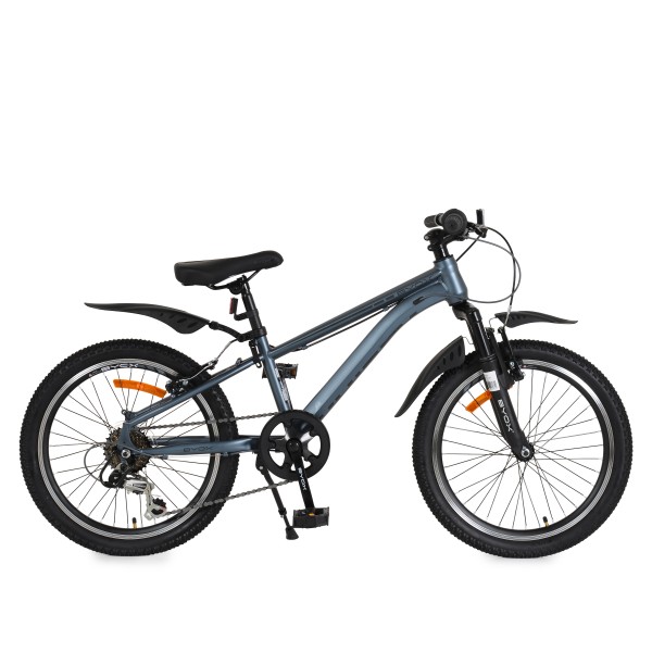 Bicicleta copii Byox Whizzy Grey 20 inch, 6-10 ani, 7 viteze Shimano, suspensie fata, frane aluminiu 