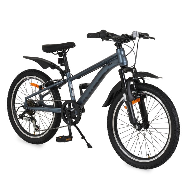 Bicicleta copii Byox Whizzy Grey 20 inch, 6-10 ani, 7 viteze Shimano, suspensie fata, frane aluminiu