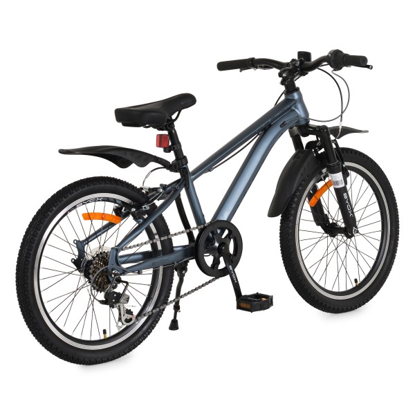 Bicicleta copii Byox Whizzy Grey 20 inch, 6-10 ani, 7 viteze Shimano, suspensie fata, frane aluminiu