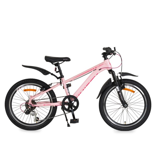 Bicicleta copii Byox Whizzy Pink 20 inch, 6-10 ani, 7 viteze Shimano, suspensie fata, frane aluminiu