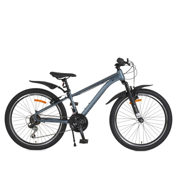 Bicicleta copii Byox Whizzy Gray 24 inch, 8-12 ani, 21 viteze Shimano, suspensie fata, frane aluminiu